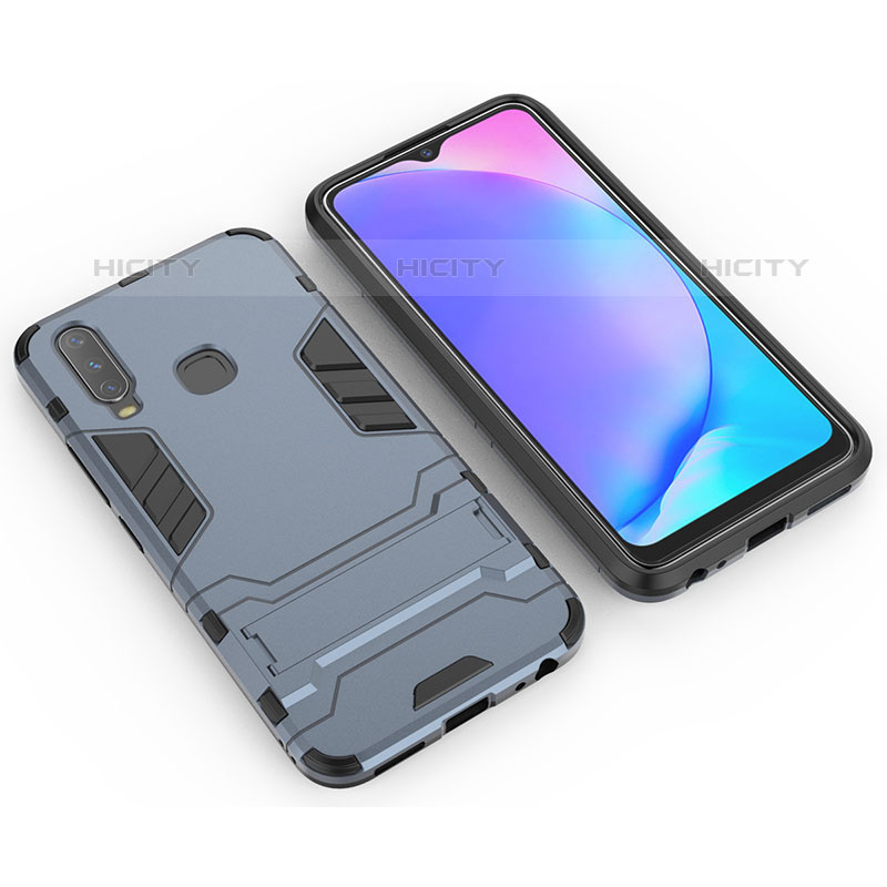 Coque Contour Silicone et Plastique Housse Etui Mat avec Support KC2 pour Vivo Y11 Bleu Plus