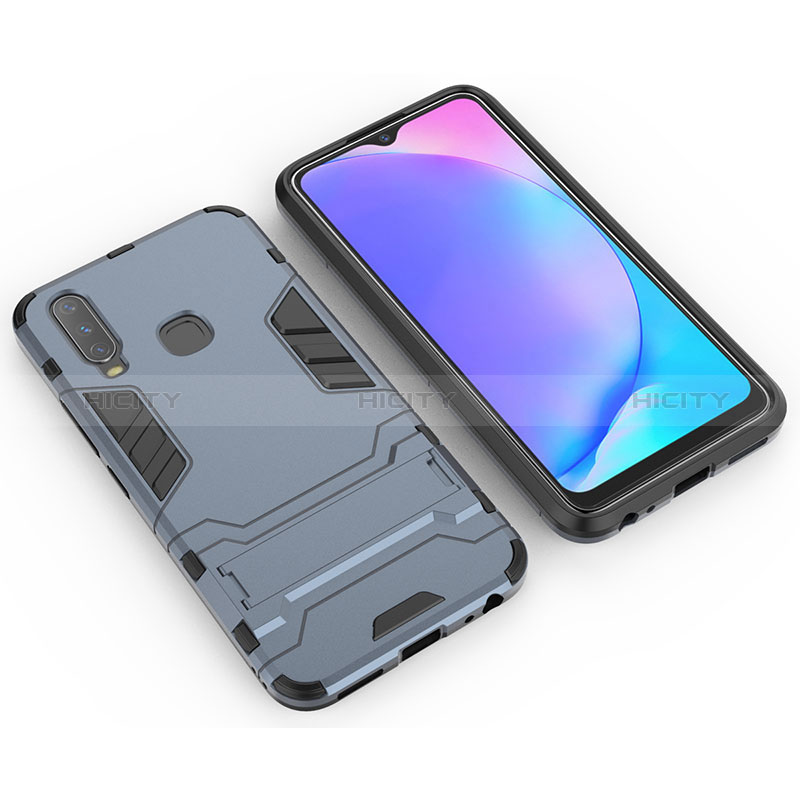 Coque Contour Silicone et Plastique Housse Etui Mat avec Support KC2 pour Vivo Y3s Bleu Plus