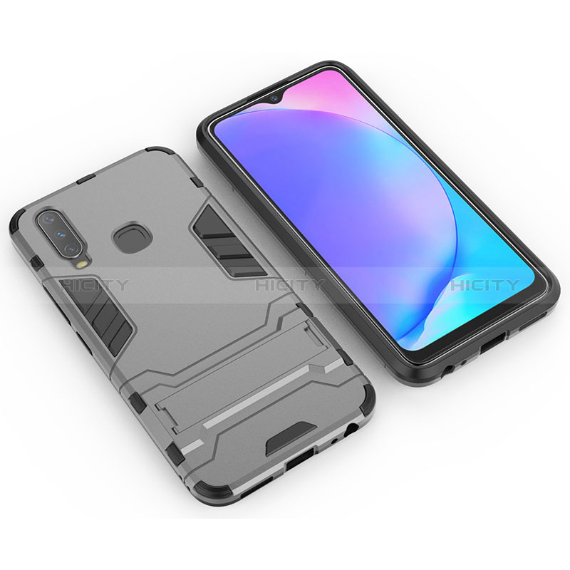 Coque Contour Silicone et Plastique Housse Etui Mat avec Support KC2 pour Vivo Y3s Gris Plus