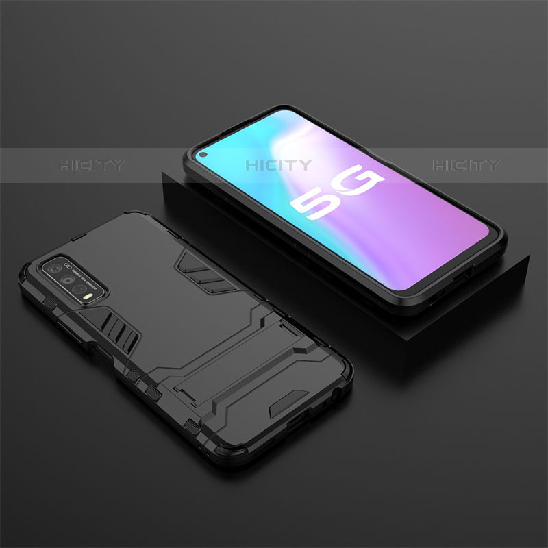 Coque Contour Silicone et Plastique Housse Etui Mat avec Support KC2 pour Vivo Y50t Noir Plus