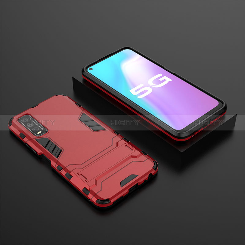 Coque Contour Silicone et Plastique Housse Etui Mat avec Support KC2 pour Vivo Y51s 5G Rouge Plus