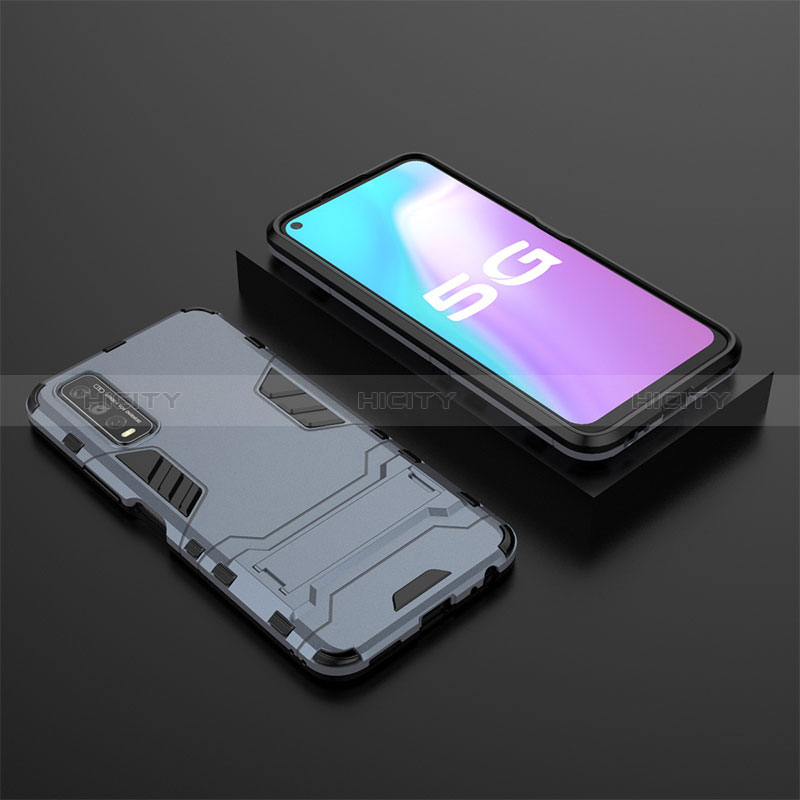 Coque Contour Silicone et Plastique Housse Etui Mat avec Support KC2 pour Vivo Y70t 5G Bleu Plus