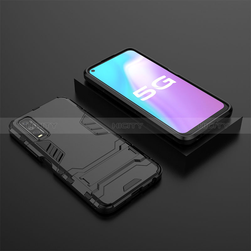 Coque Contour Silicone et Plastique Housse Etui Mat avec Support KC2 pour Vivo Y70t 5G Noir Plus