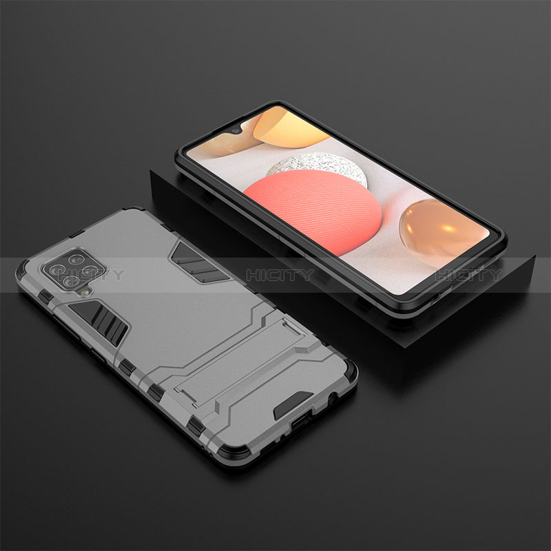 Coque Contour Silicone et Plastique Housse Etui Mat avec Support KC3 pour Samsung Galaxy A42 5G Gris Plus