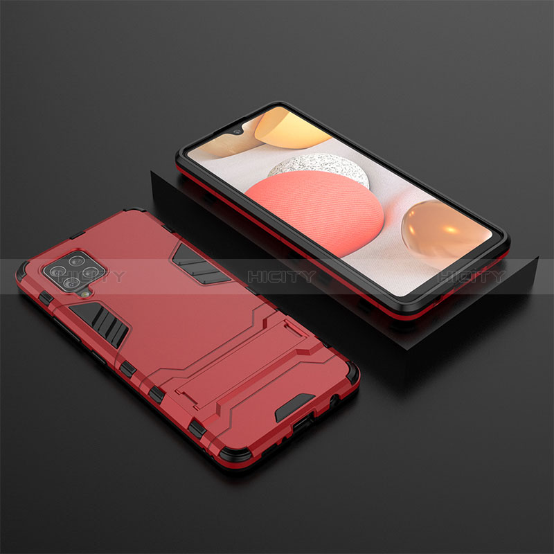 Coque Contour Silicone et Plastique Housse Etui Mat avec Support KC3 pour Samsung Galaxy A42 5G Rouge Plus