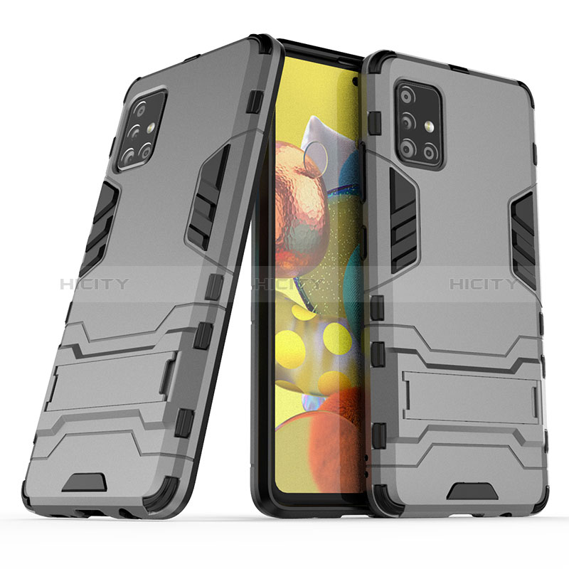 Coque Contour Silicone et Plastique Housse Etui Mat avec Support KC3 pour Samsung Galaxy A51 4G Gris Plus