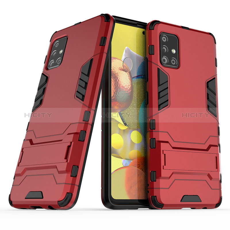 Coque Contour Silicone et Plastique Housse Etui Mat avec Support KC3 pour Samsung Galaxy A51 5G Rouge Plus