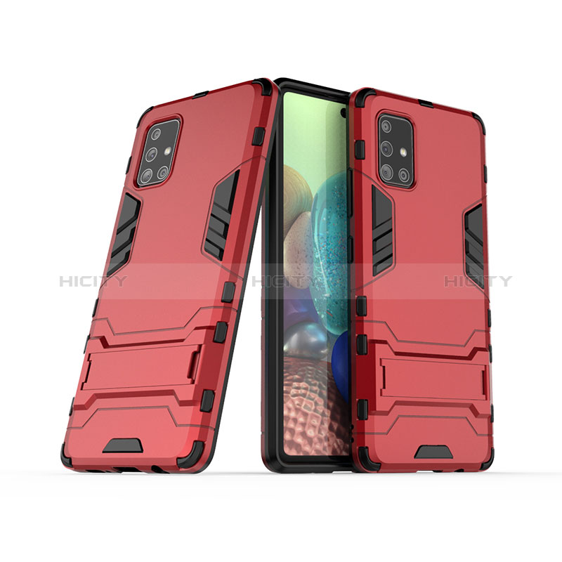 Coque Contour Silicone et Plastique Housse Etui Mat avec Support KC3 pour Samsung Galaxy A71 5G Rouge Plus