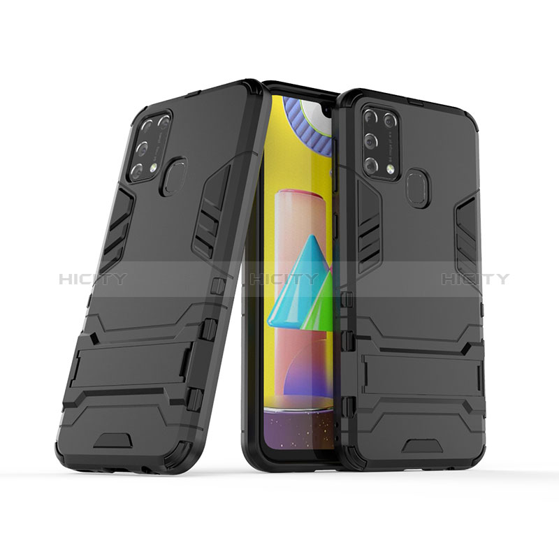 Coque Contour Silicone et Plastique Housse Etui Mat avec Support KC3 pour Samsung Galaxy M21s Plus