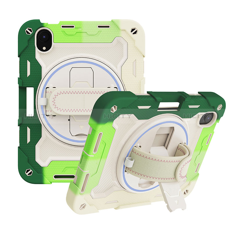 Coque Contour Silicone et Plastique Housse Etui Mat avec Support L01 pour Apple iPad Mini 6 Vert Plus