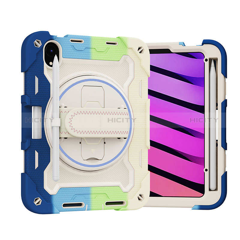 Coque Contour Silicone et Plastique Housse Etui Mat avec Support L02 pour Apple iPad Mini 6 Bleu Ciel Plus