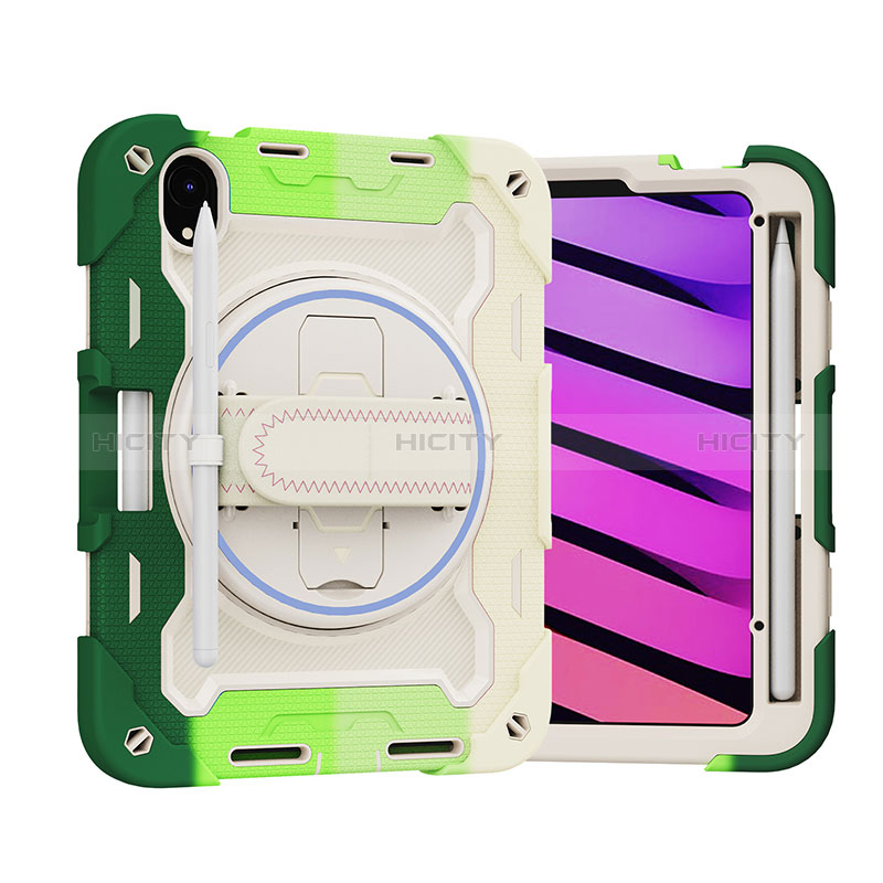 Coque Contour Silicone et Plastique Housse Etui Mat avec Support L02 pour Apple iPad Mini 6 Vert Plus