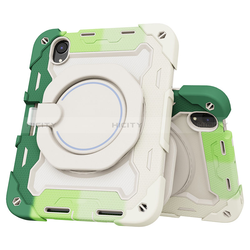 Coque Contour Silicone et Plastique Housse Etui Mat avec Support L03 pour Apple iPad Mini 6 Vert Plus