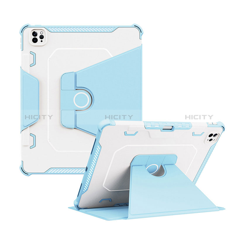 Coque Contour Silicone et Plastique Housse Etui Mat avec Support L04 pour Apple iPad Pro 12.9 (2021) Bleu Plus