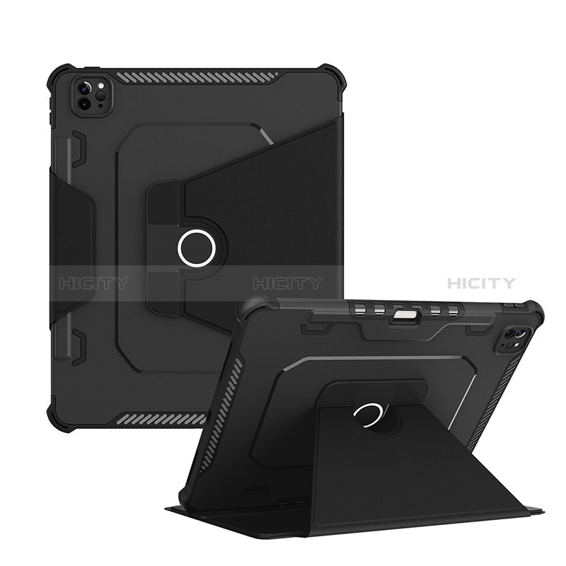 Coque Contour Silicone et Plastique Housse Etui Mat avec Support L04 pour Apple iPad Pro 12.9 (2021) Noir Plus