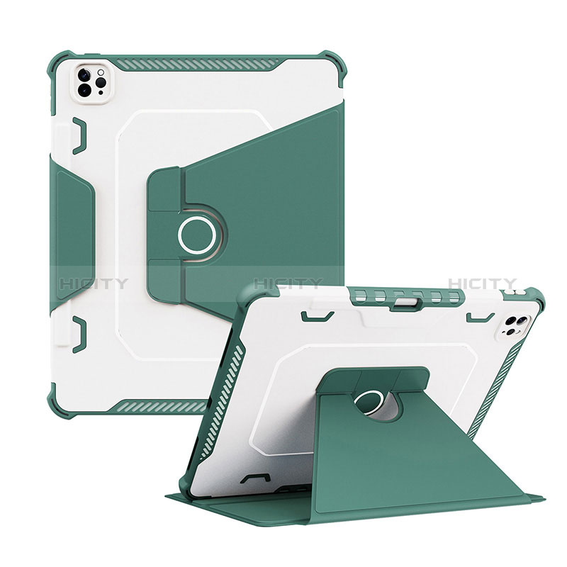 Coque Contour Silicone et Plastique Housse Etui Mat avec Support L04 pour Apple iPad Pro 12.9 (2021) Vert Plus