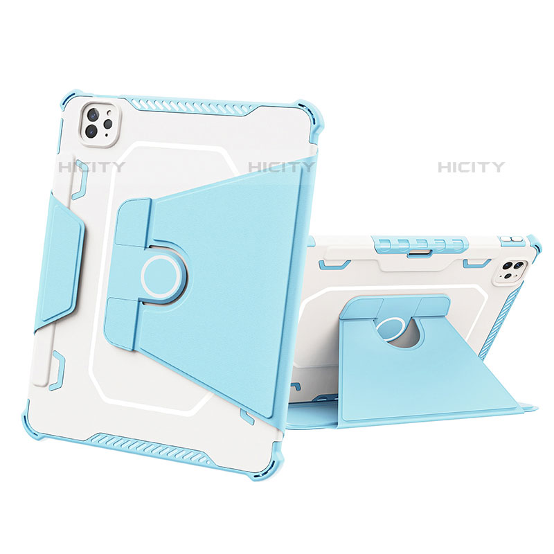 Coque Contour Silicone et Plastique Housse Etui Mat avec Support L05 pour Apple iPad Pro 11 (2021) Bleu Plus