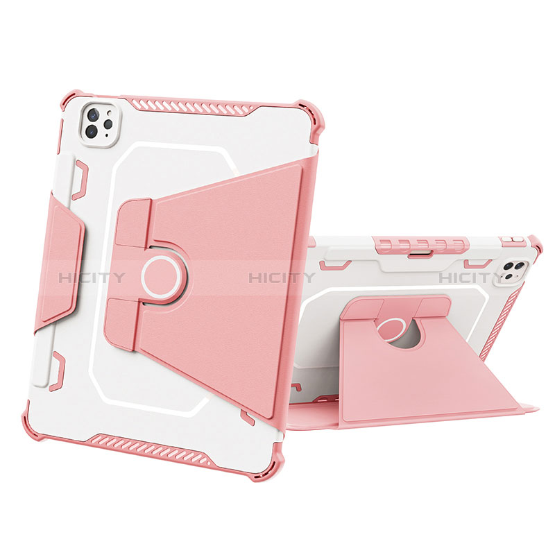 Coque Contour Silicone et Plastique Housse Etui Mat avec Support L05 pour Apple iPad Pro 11 (2022) Rose Plus