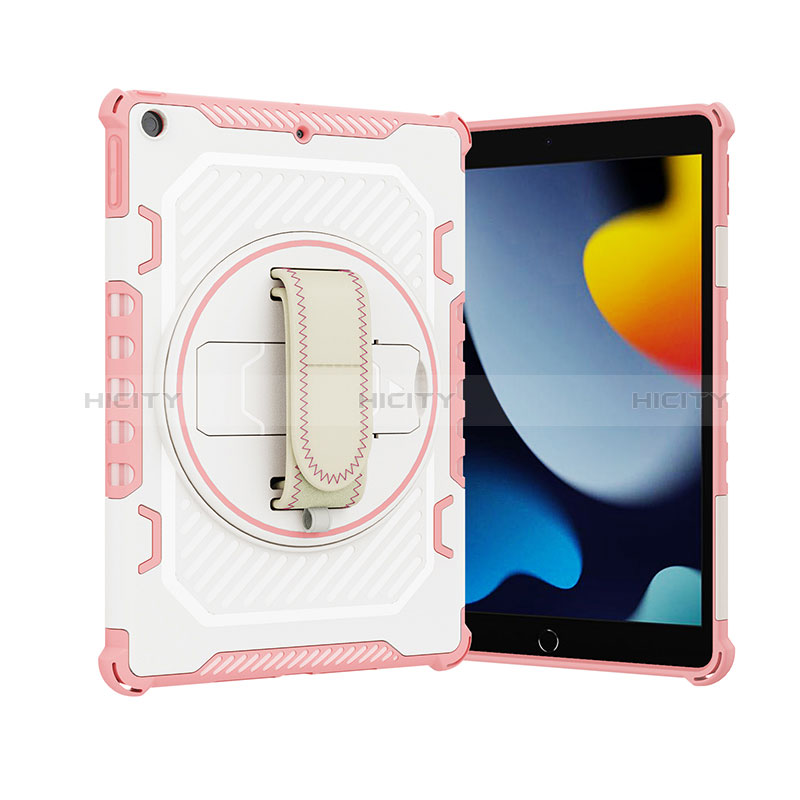 Coque Contour Silicone et Plastique Housse Etui Mat avec Support L06 pour Apple iPad 10.2 (2019) Or Rose Plus