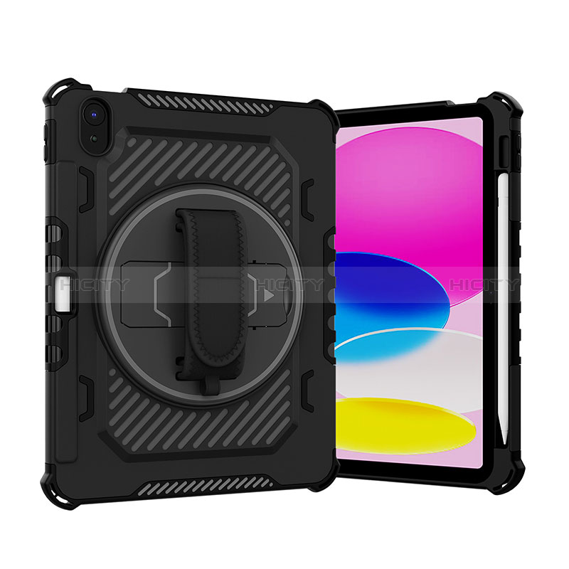 Coque Contour Silicone et Plastique Housse Etui Mat avec Support L06 pour Apple iPad 10.9 (2022) Noir Plus