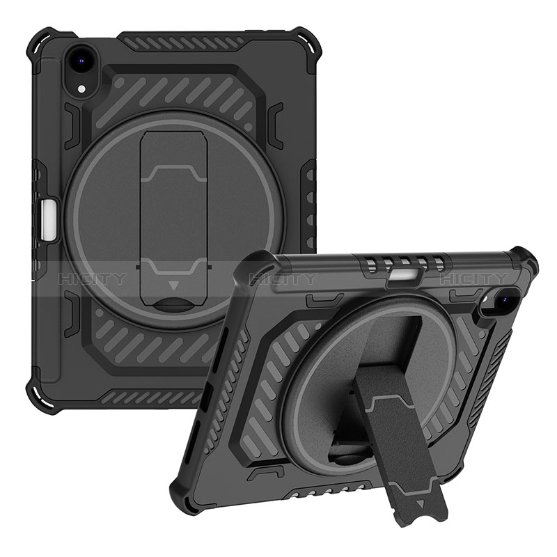 Coque Contour Silicone et Plastique Housse Etui Mat avec Support L06 pour Apple iPad Mini 6 Noir Plus