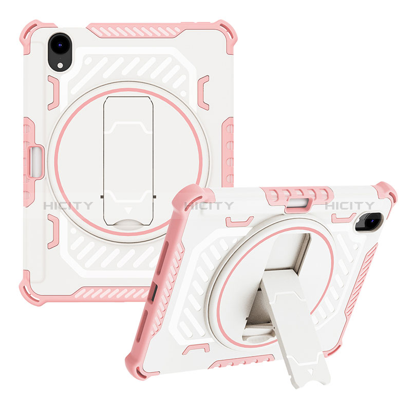 Coque Contour Silicone et Plastique Housse Etui Mat avec Support L06 pour Apple iPad Mini 6 Or Rose Plus