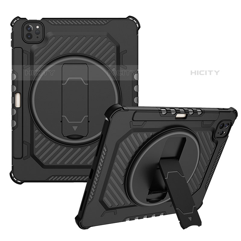 Coque Contour Silicone et Plastique Housse Etui Mat avec Support L08 pour Apple iPad Pro 11 (2020) Noir Plus