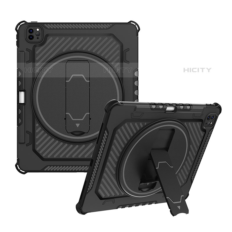 Coque Contour Silicone et Plastique Housse Etui Mat avec Support L08 pour Apple iPad Pro 12.9 (2020) Noir Plus