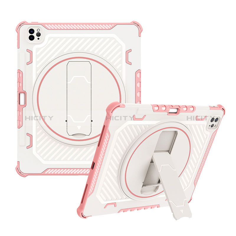 Coque Contour Silicone et Plastique Housse Etui Mat avec Support L08 pour Apple iPad Pro 12.9 (2022) Or Rose Plus