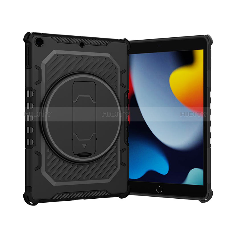 Coque Contour Silicone et Plastique Housse Etui Mat avec Support L09 pour Apple iPad 10.2 (2019) Noir Plus