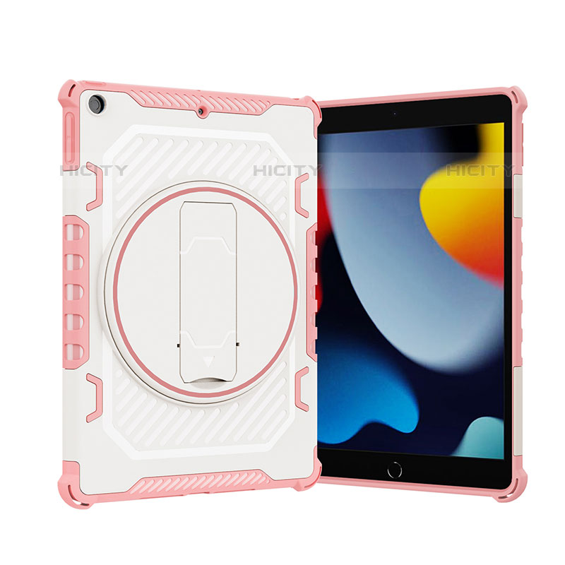 Coque Contour Silicone et Plastique Housse Etui Mat avec Support L09 pour Apple iPad 10.2 (2020) Or Rose Plus