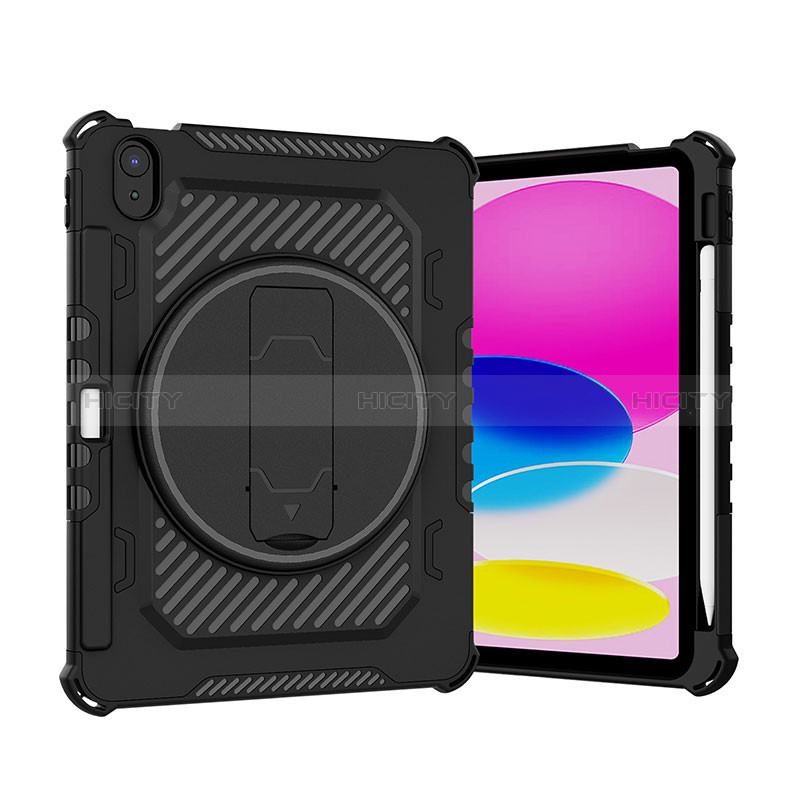 Coque Contour Silicone et Plastique Housse Etui Mat avec Support L09 pour Apple iPad 10.9 (2022) Noir Plus