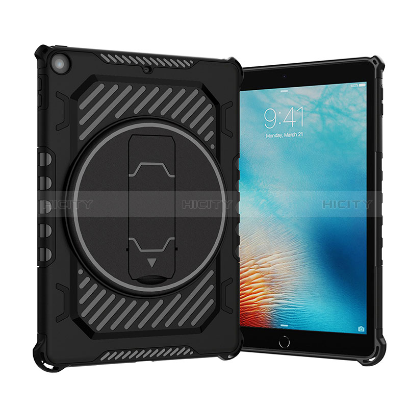 Coque Contour Silicone et Plastique Housse Etui Mat avec Support L09 pour Apple New iPad 9.7 (2018) Noir Plus