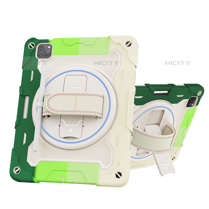 Coque Contour Silicone et Plastique Housse Etui Mat avec Support L10 pour Apple iPad Pro 11 (2021) Vert Plus