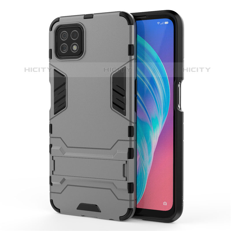 Coque Contour Silicone et Plastique Housse Etui Mat avec Support M01 pour Oppo A53 5G Gris Plus