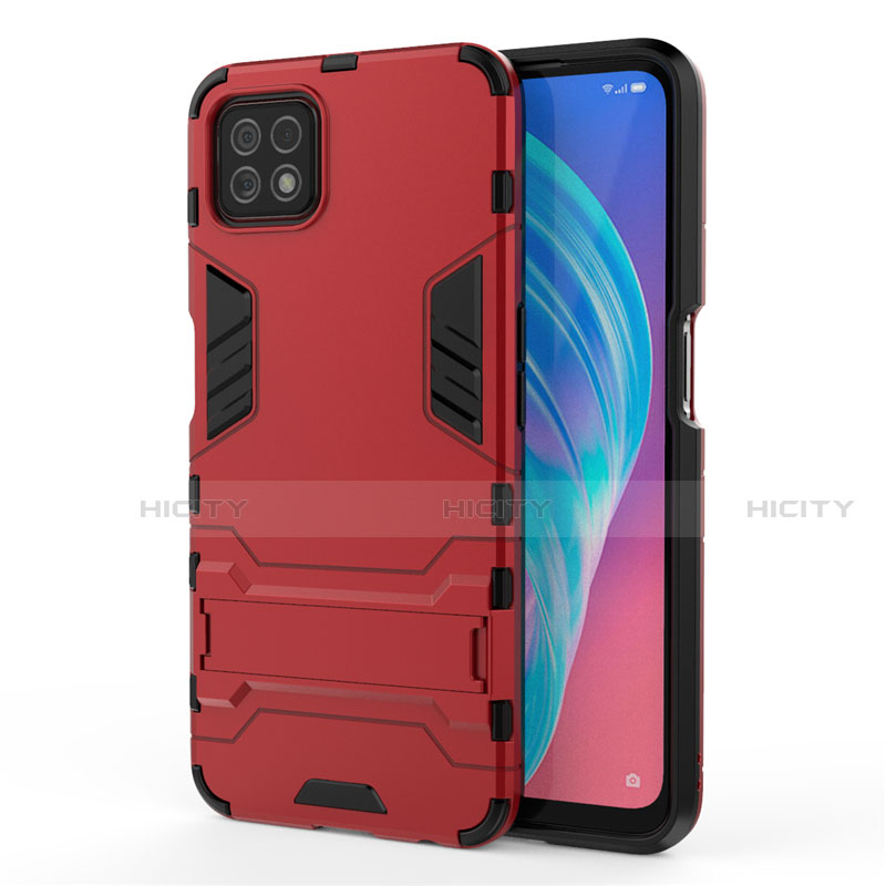 Coque Contour Silicone et Plastique Housse Etui Mat avec Support M01 pour Oppo A72 5G Rouge Plus