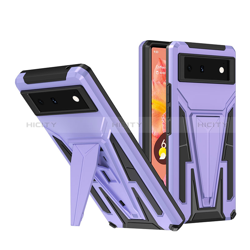 Coque Contour Silicone et Plastique Housse Etui Mat avec Support MQ1 pour Google Pixel 6 5G Violet Plus