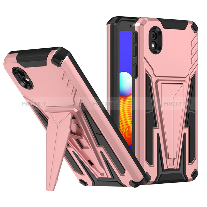 Coque Contour Silicone et Plastique Housse Etui Mat avec Support MQ1 pour Samsung Galaxy A01 Core Or Rose Plus