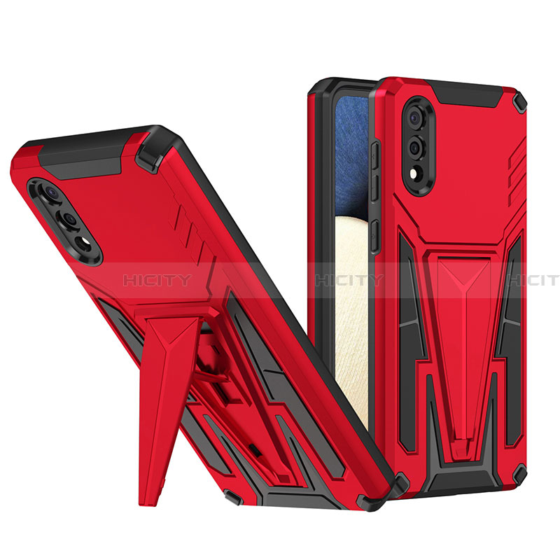 Coque Contour Silicone et Plastique Housse Etui Mat avec Support MQ1 pour Samsung Galaxy A02 Rouge Plus