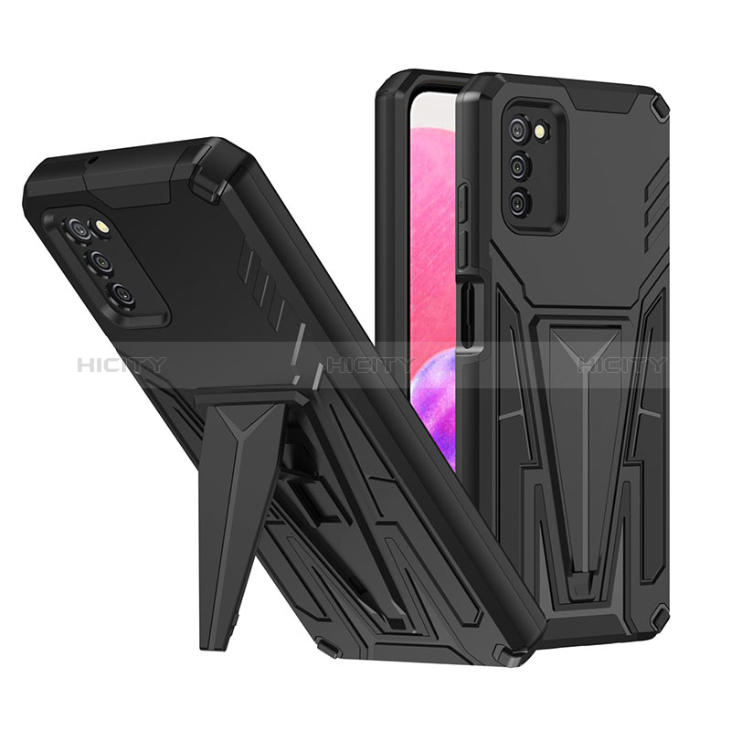 Coque Contour Silicone et Plastique Housse Etui Mat avec Support MQ1 pour Samsung Galaxy A02s Noir Plus