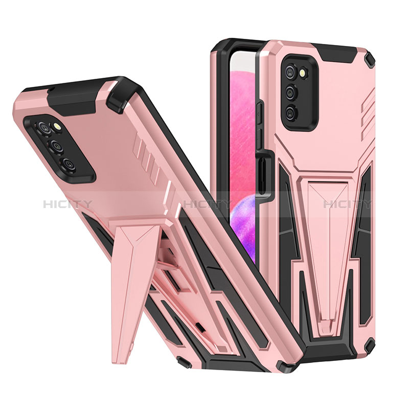 Coque Contour Silicone et Plastique Housse Etui Mat avec Support MQ1 pour Samsung Galaxy A02s Or Rose Plus