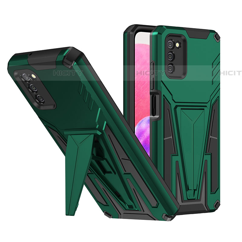 Coque Contour Silicone et Plastique Housse Etui Mat avec Support MQ1 pour Samsung Galaxy A03s Vert Plus