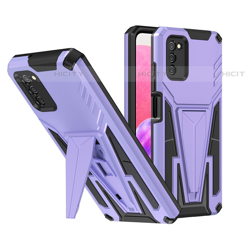 Coque Contour Silicone et Plastique Housse Etui Mat avec Support MQ1 pour Samsung Galaxy A03s Violet Plus