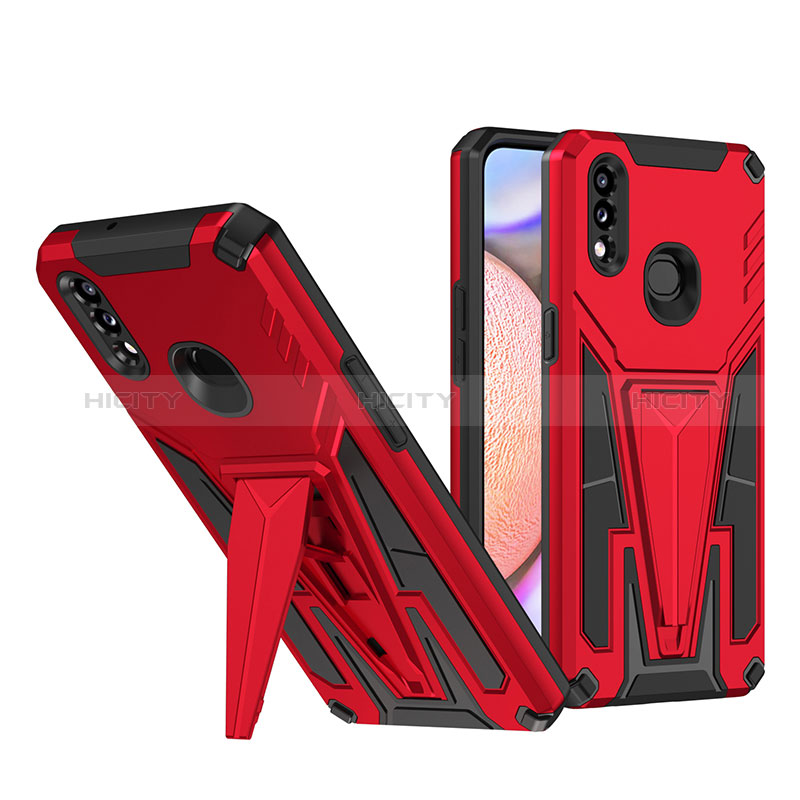 Coque Contour Silicone et Plastique Housse Etui Mat avec Support MQ1 pour Samsung Galaxy A10s Rouge Plus