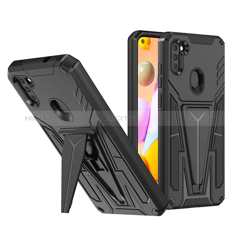 Coque Contour Silicone et Plastique Housse Etui Mat avec Support MQ1 pour Samsung Galaxy A11 Noir Plus