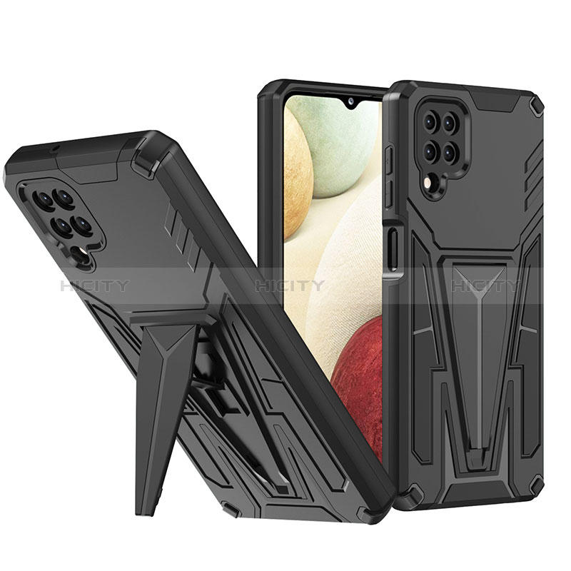 Coque Contour Silicone et Plastique Housse Etui Mat avec Support MQ1 pour Samsung Galaxy A12 Nacho Noir Plus