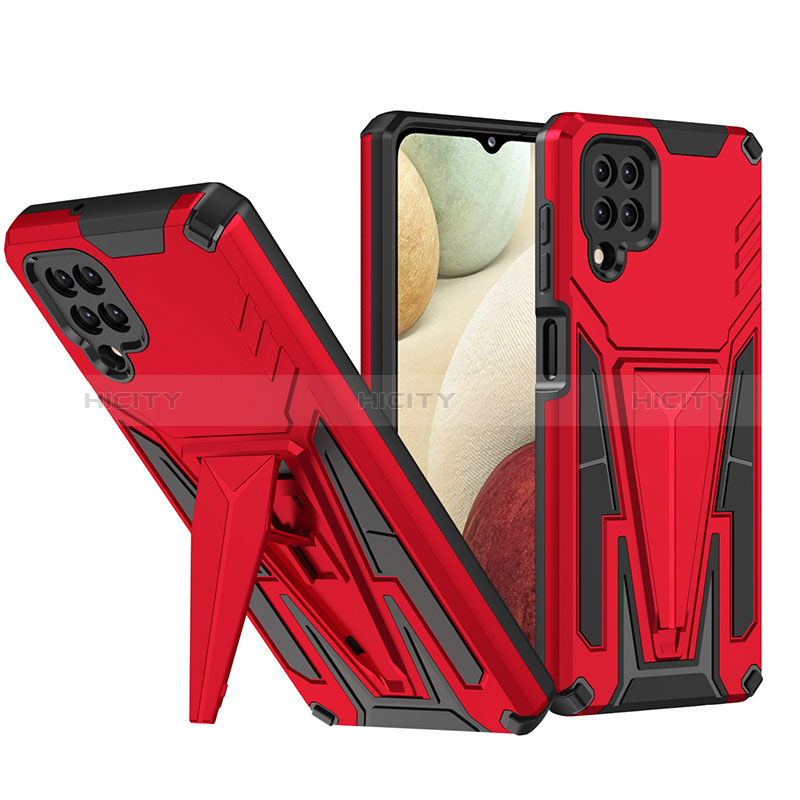 Coque Contour Silicone et Plastique Housse Etui Mat avec Support MQ1 pour Samsung Galaxy A12 Nacho Rouge Plus