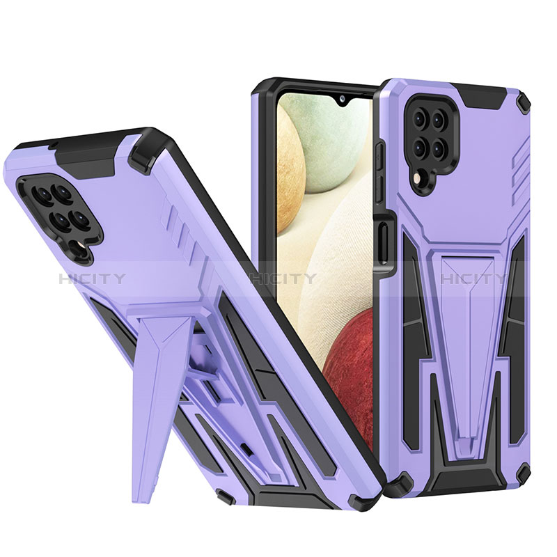 Coque Contour Silicone et Plastique Housse Etui Mat avec Support MQ1 pour Samsung Galaxy A12 Nacho Violet Plus