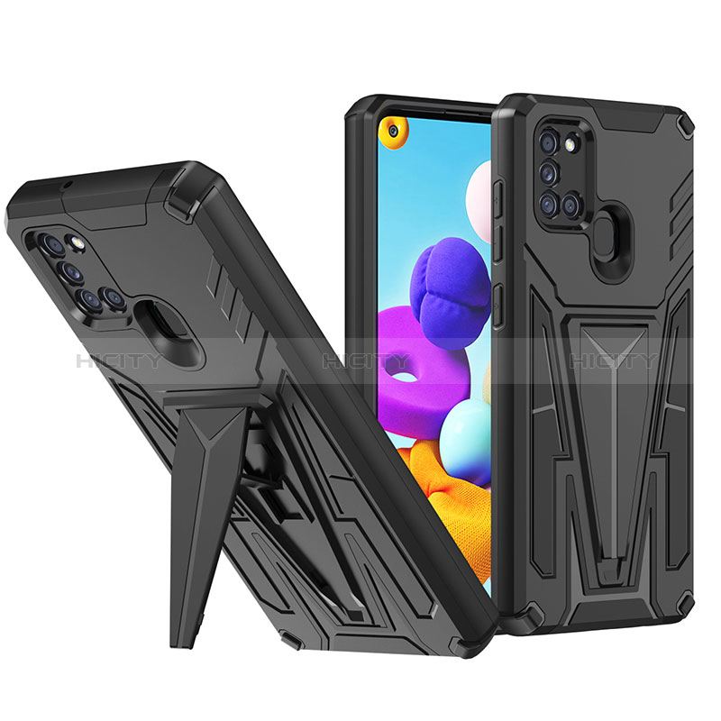 Coque Contour Silicone et Plastique Housse Etui Mat avec Support MQ1 pour Samsung Galaxy A21 Plus