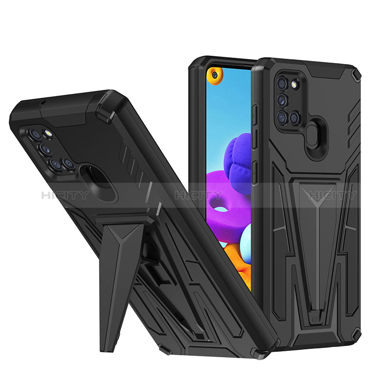 Coque Contour Silicone et Plastique Housse Etui Mat avec Support MQ1 pour Samsung Galaxy A21s Noir Plus